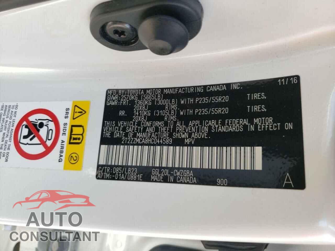 LEXUS RX350 2017 - 2T2ZZMCA8HC044589