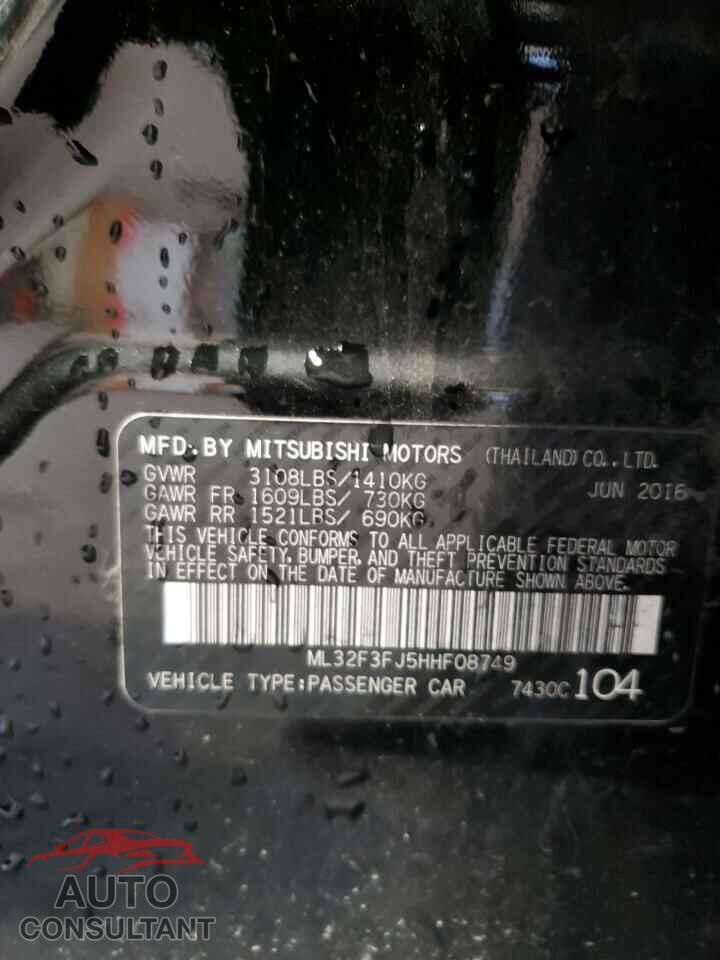 MITSUBISHI MIRAGE 2017 - ML32F3FJ5HHF08749
