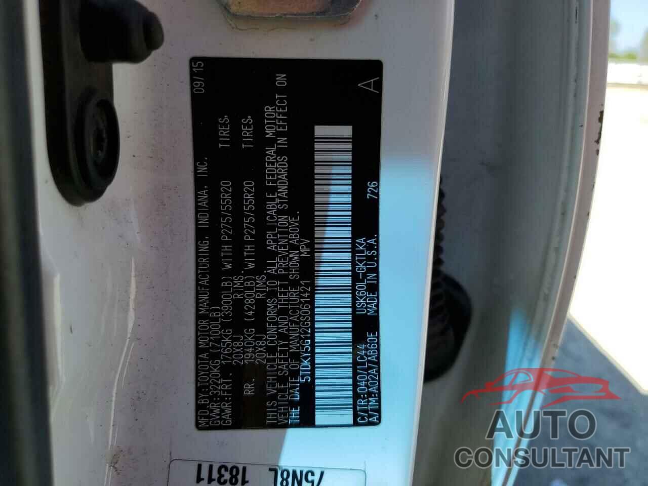 TOYOTA SEQUOIA 2016 - 5TDKY5G12GS061421