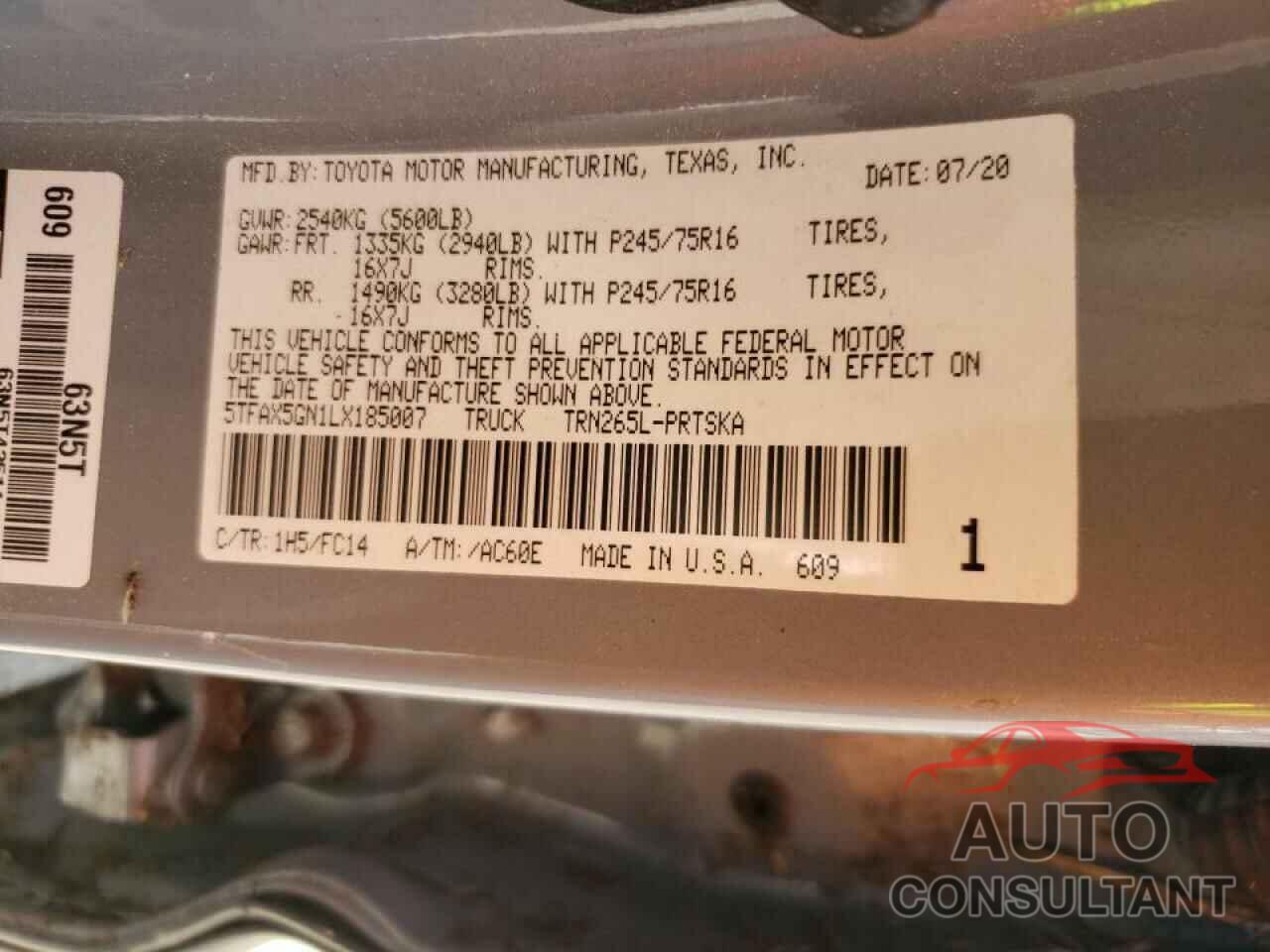 TOYOTA TACOMA 2020 - 5TFAX5GN1LX185007
