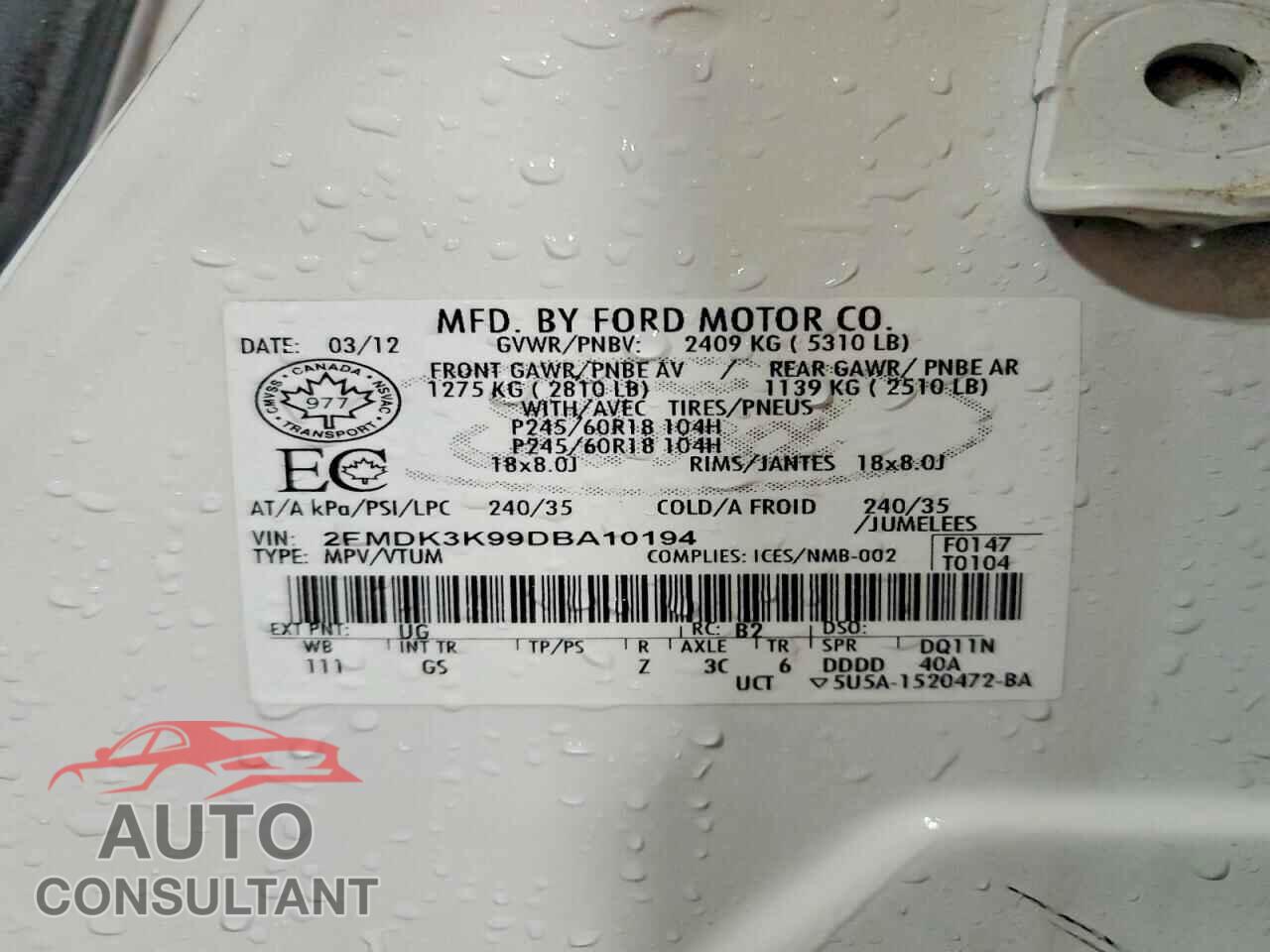 FORD EDGE 2013 - 2FMDK3K99DBA10194