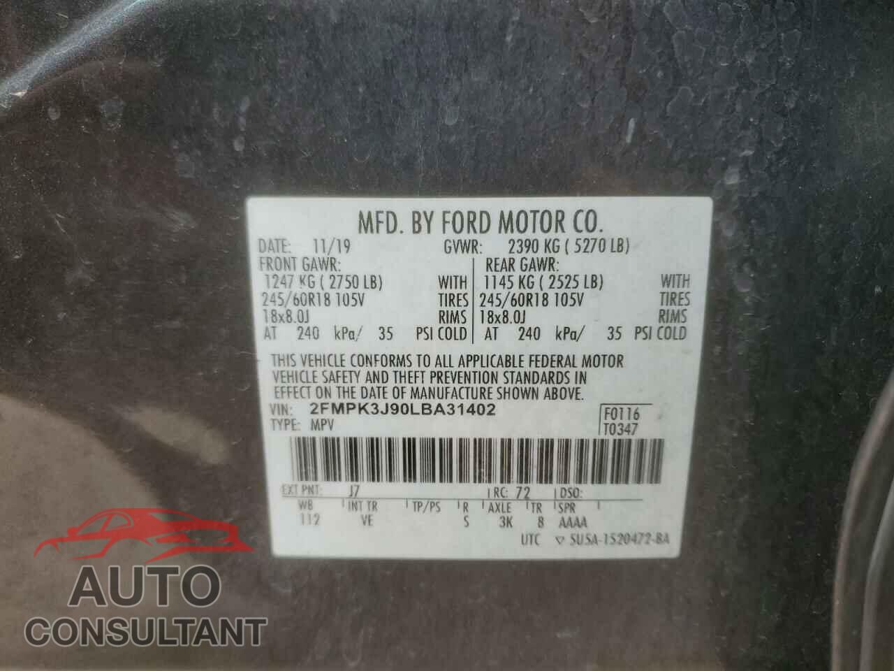 FORD EDGE 2020 - 2FMPK3J90LBA31402