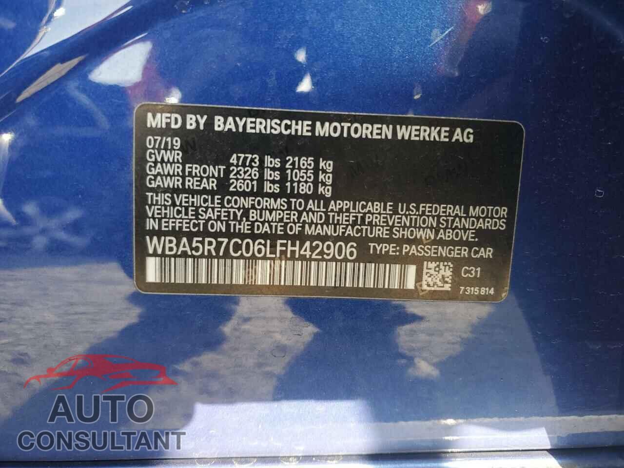 BMW 3 SERIES 2020 - WBA5R7C06LFH42906