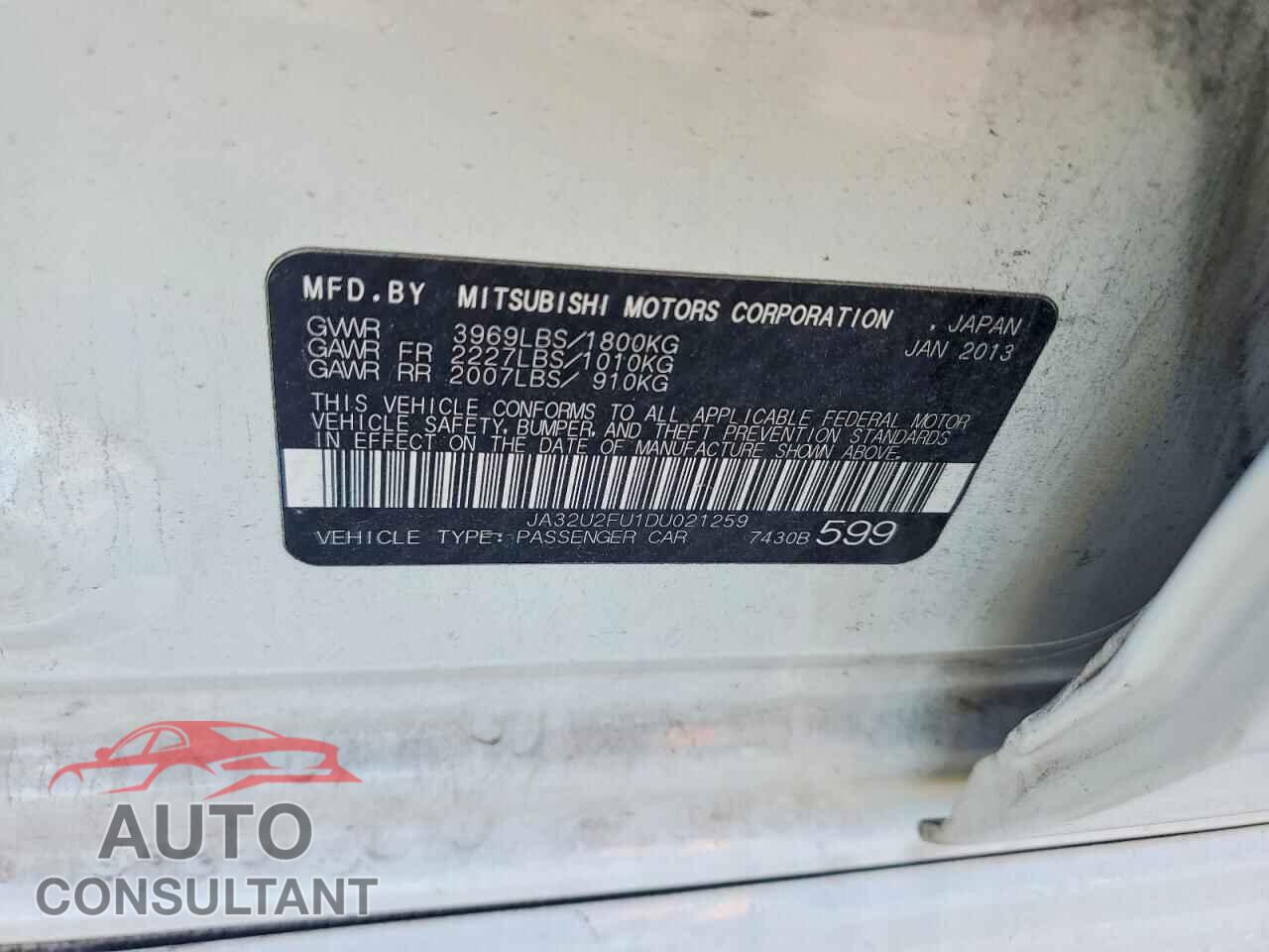 MITSUBISHI LANCER 2013 - JA32U2FU1DU021259