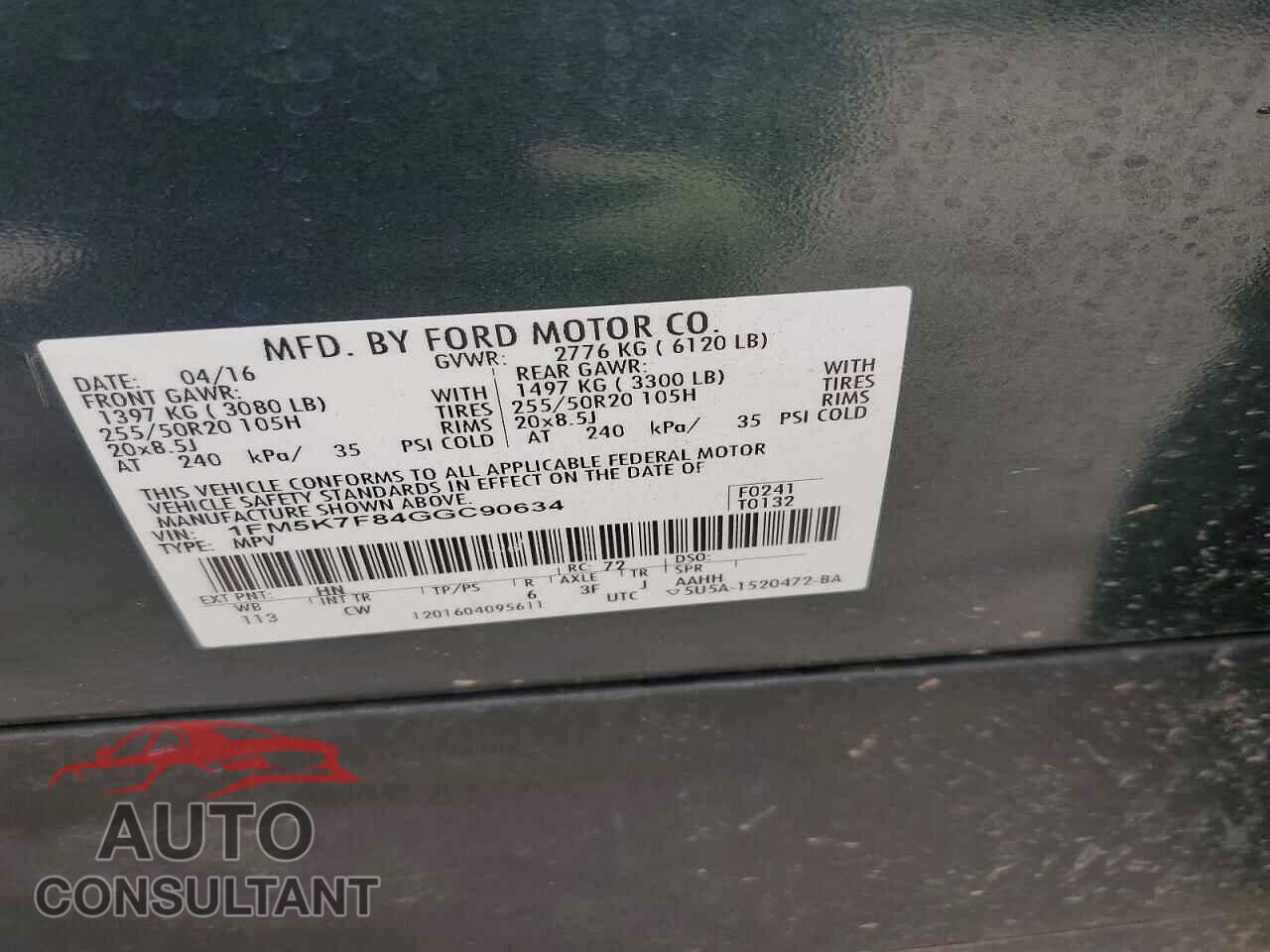FORD EXPLORER 2016 - 1FM5K7F84GGC90634