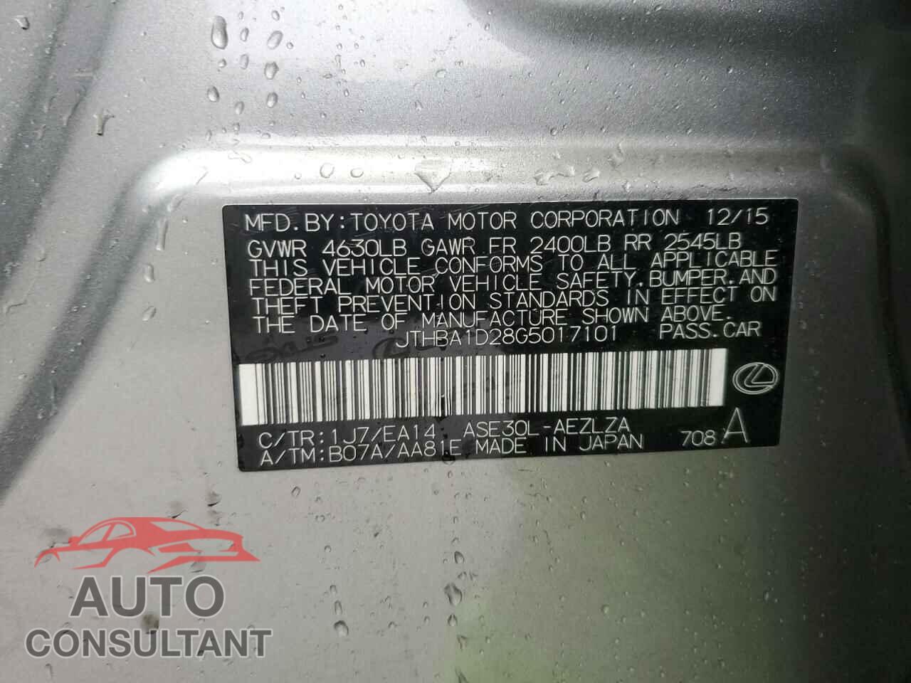 LEXUS IS 2016 - JTHBA1D28G5017101