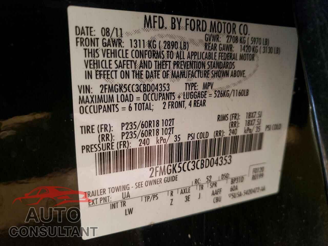 FORD FLEX 2012 - 2FMGK5CC3CBD04353