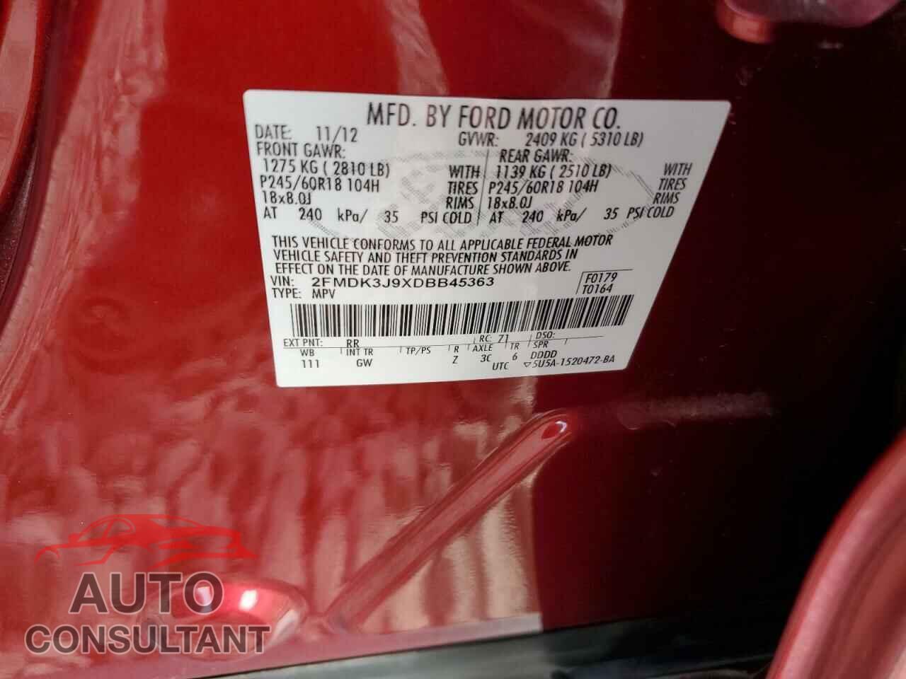 FORD EDGE 2013 - 2FMDK3J9XDBB45363
