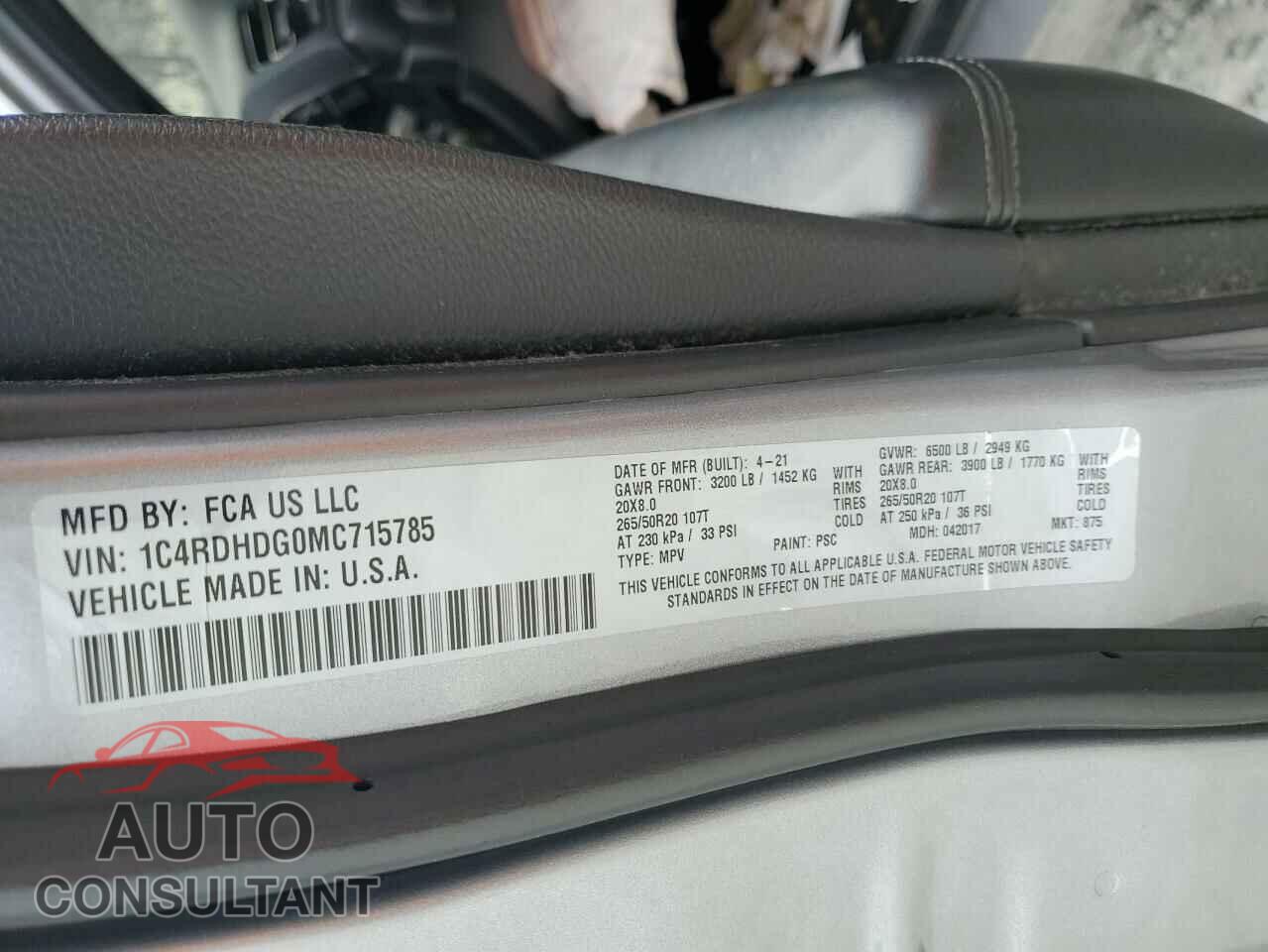 DODGE DURANGO 2021 - 1C4RDHDG0MC715785