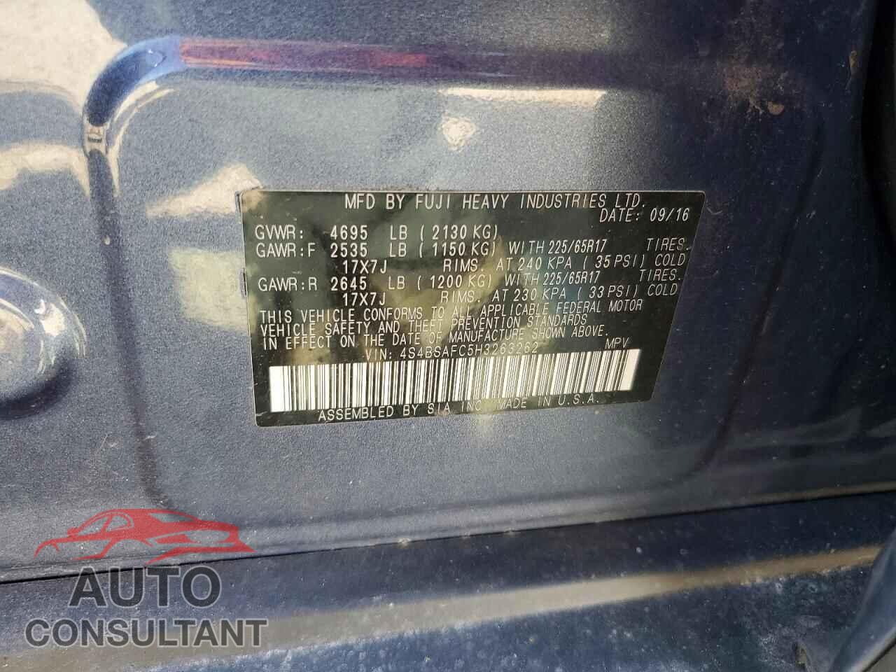 SUBARU OUTBACK 2017 - 4S4BSAFC5H3263262