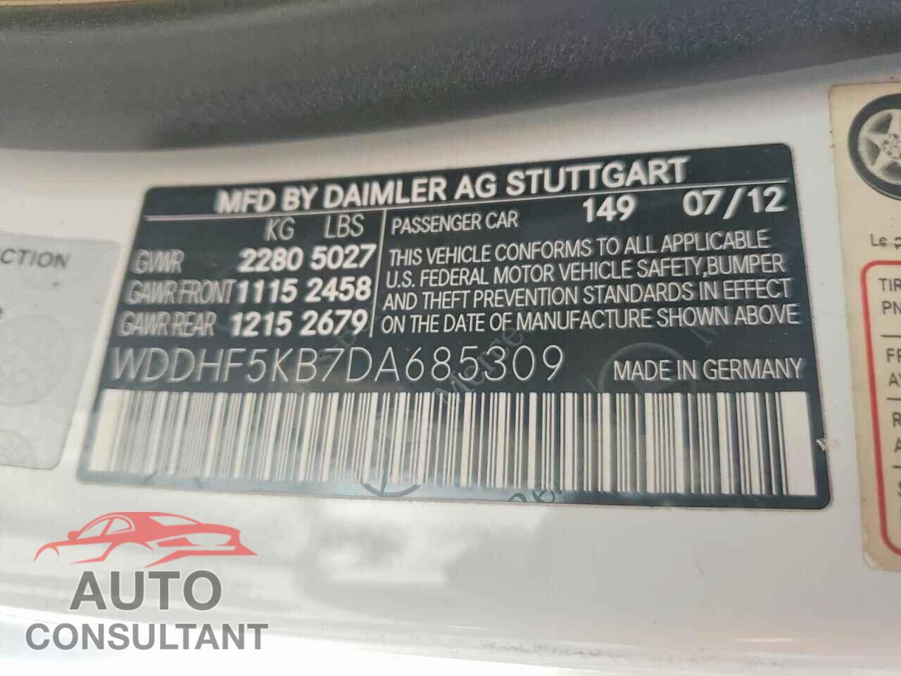 MERCEDES-BENZ E-CLASS 2013 - WDDHF5KB7DA685309