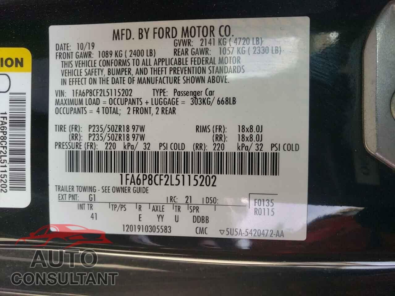 FORD MUSTANG 2020 - 1FA6P8CF2L5115202