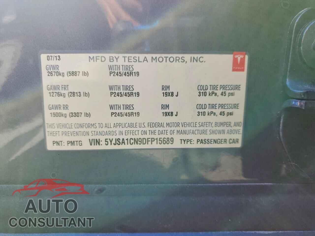 TESLA MODEL S 2013 - 5YJSA1CN9DFP15689