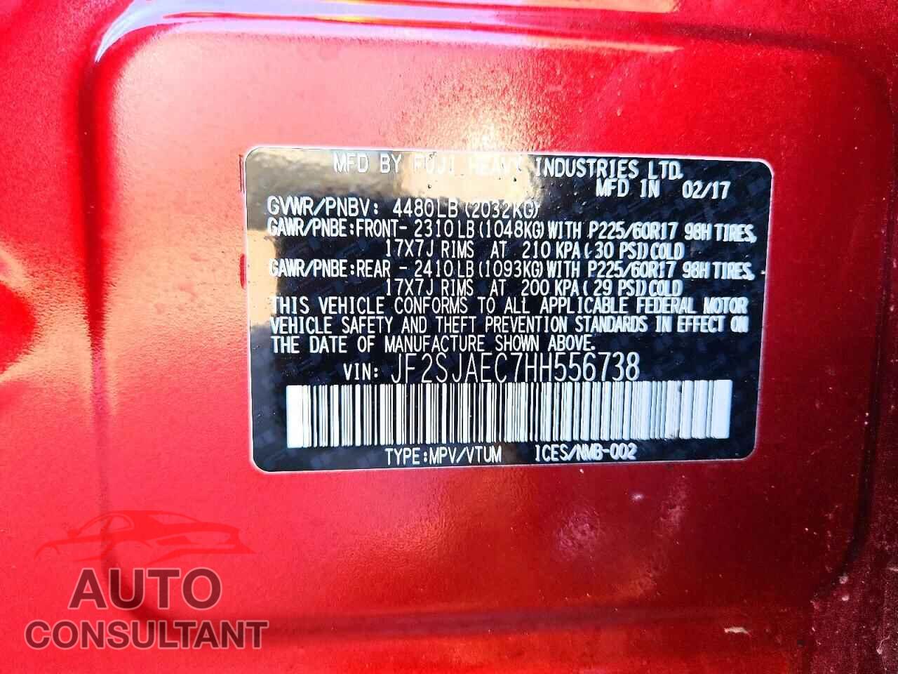 SUBARU FORESTER 2017 - JF2SJAEC7HH556738