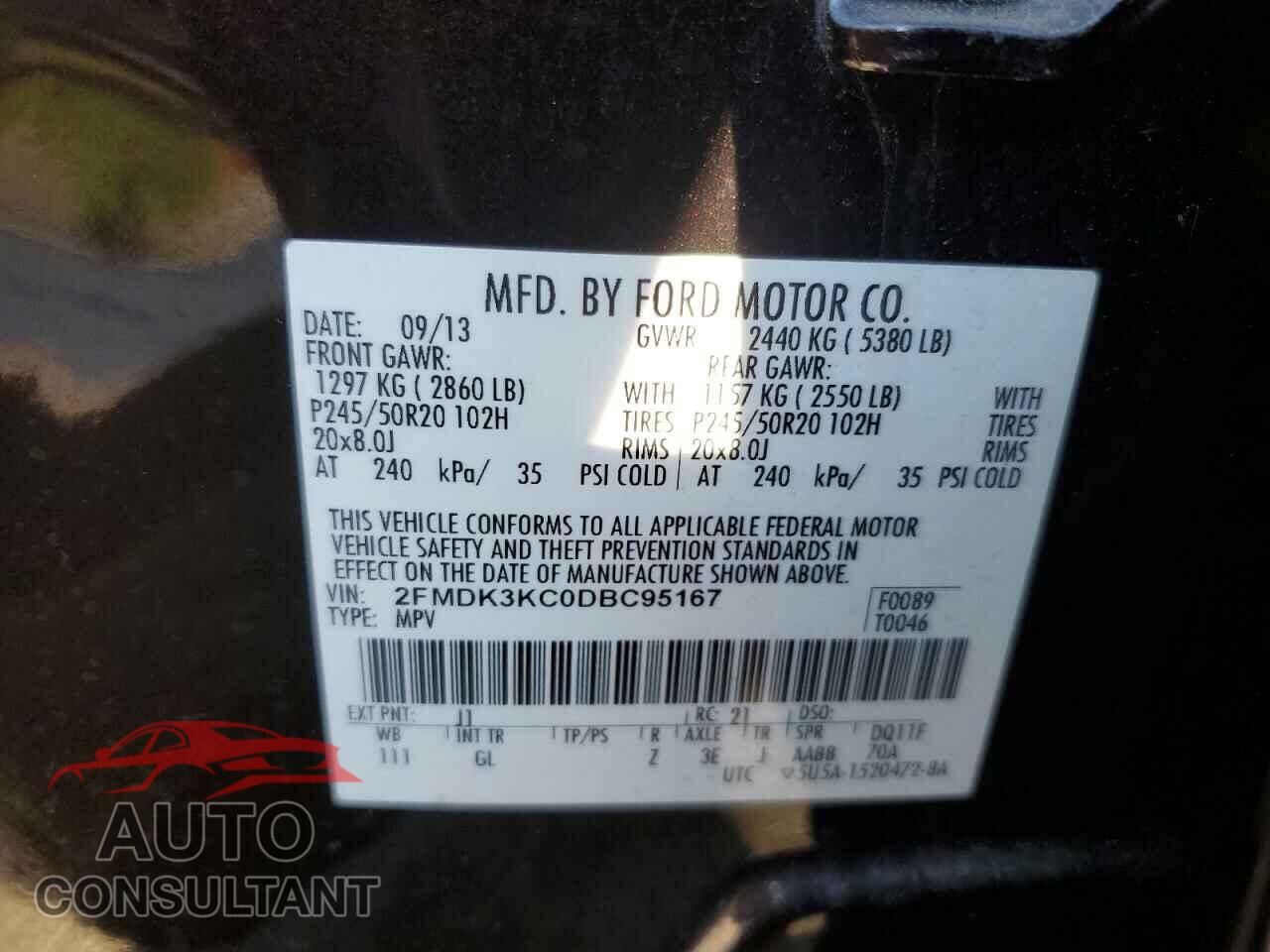 FORD EDGE 2013 - 2FMDK3KC0DBC95167