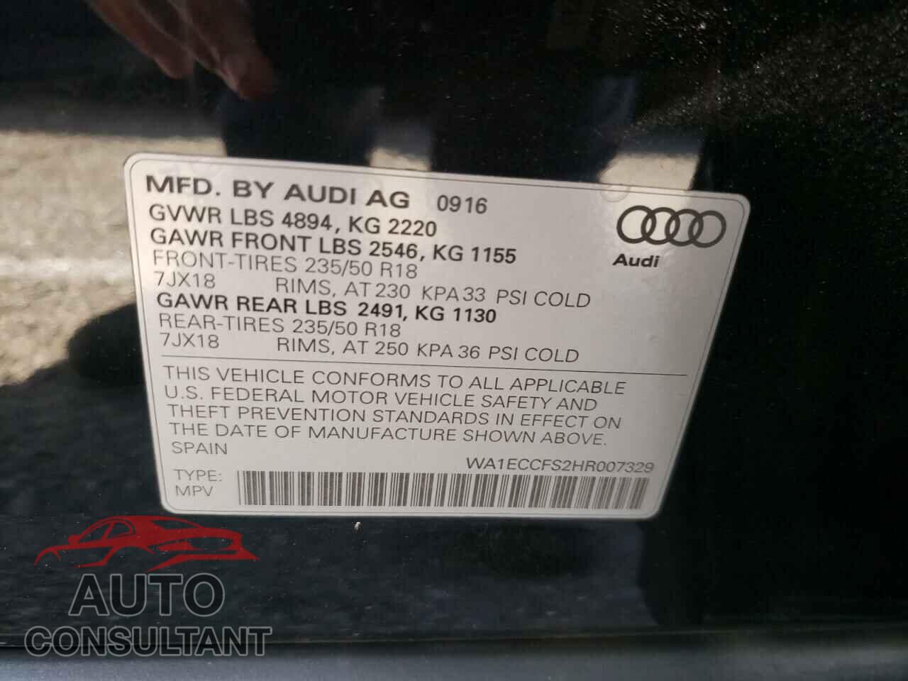 AUDI Q3 2017 - WA1ECCFS2HR007329