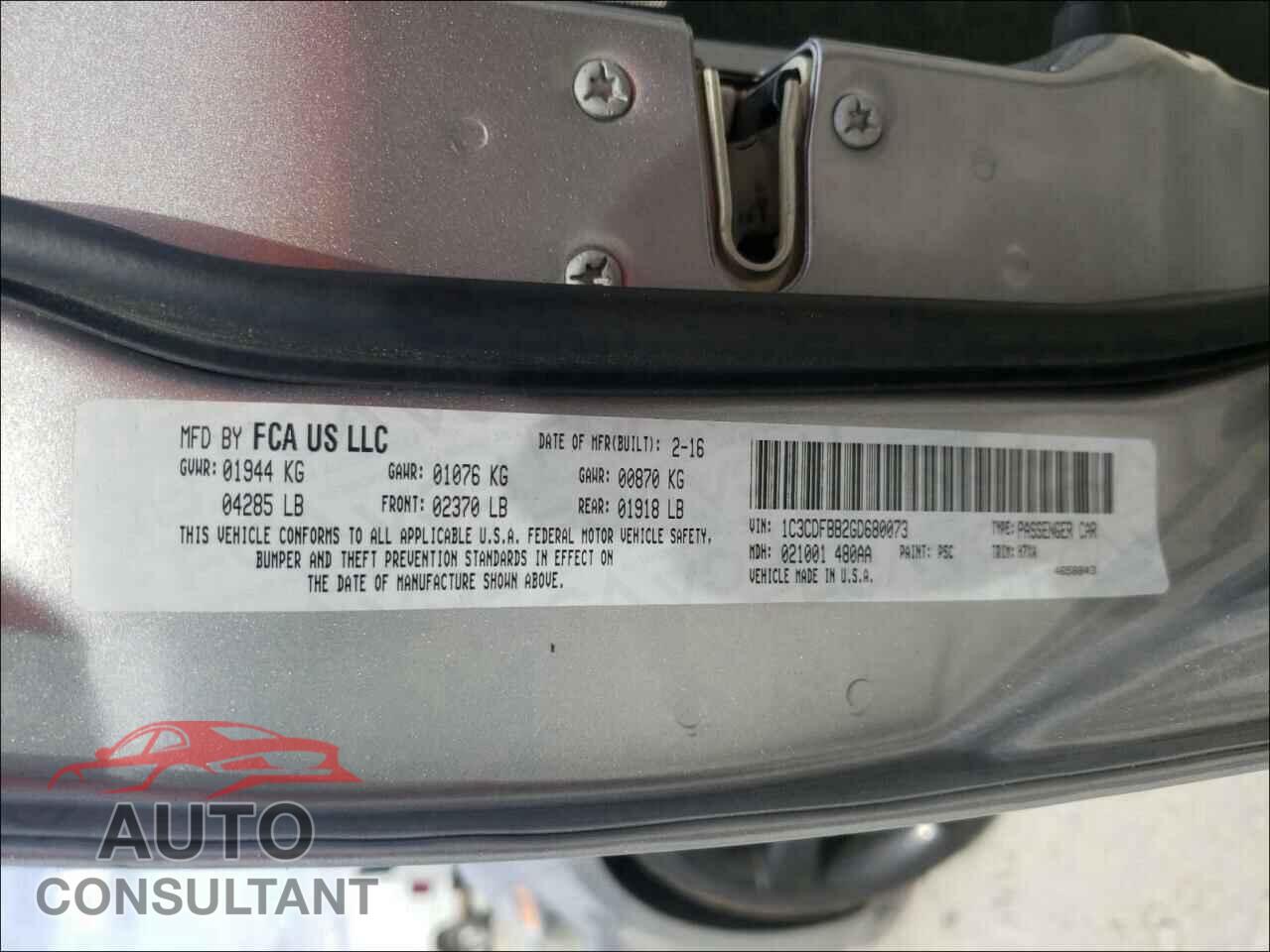 DODGE DART 2016 - 1C3CDFBB2GD680073