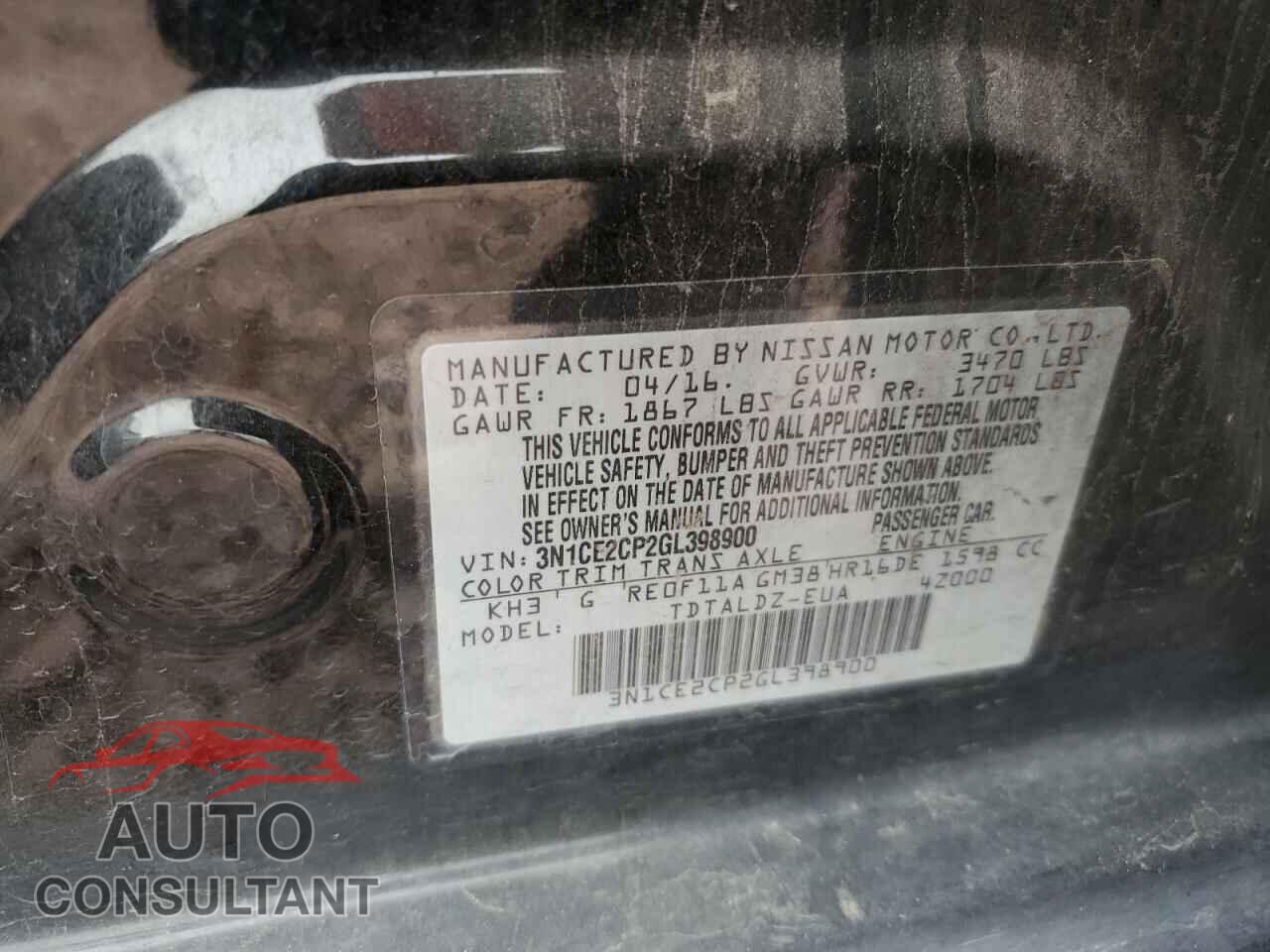 NISSAN VERSA 2016 - 3N1CE2CP2GL398900