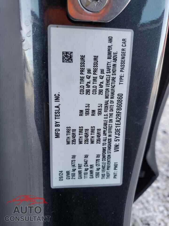 TESLA MODEL 3 2024 - 5YJ3E1EA2RF860860