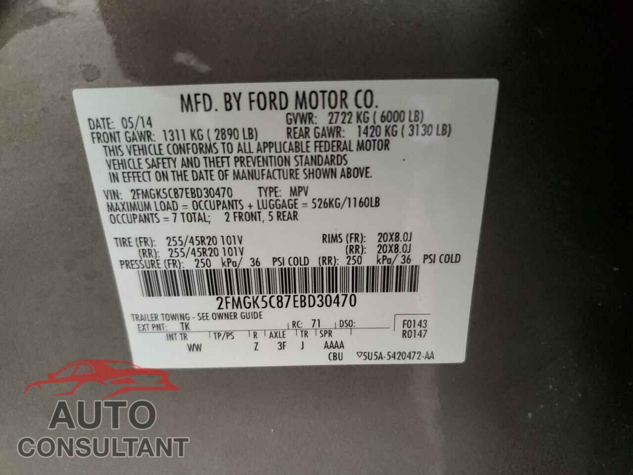 FORD FLEX 2014 - 2FMGK5C87EBD30470