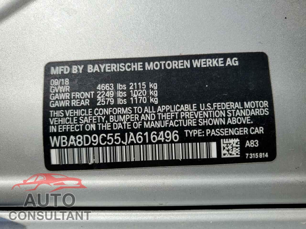 BMW 3 SERIES 2018 - WBA8D9C55JA616496