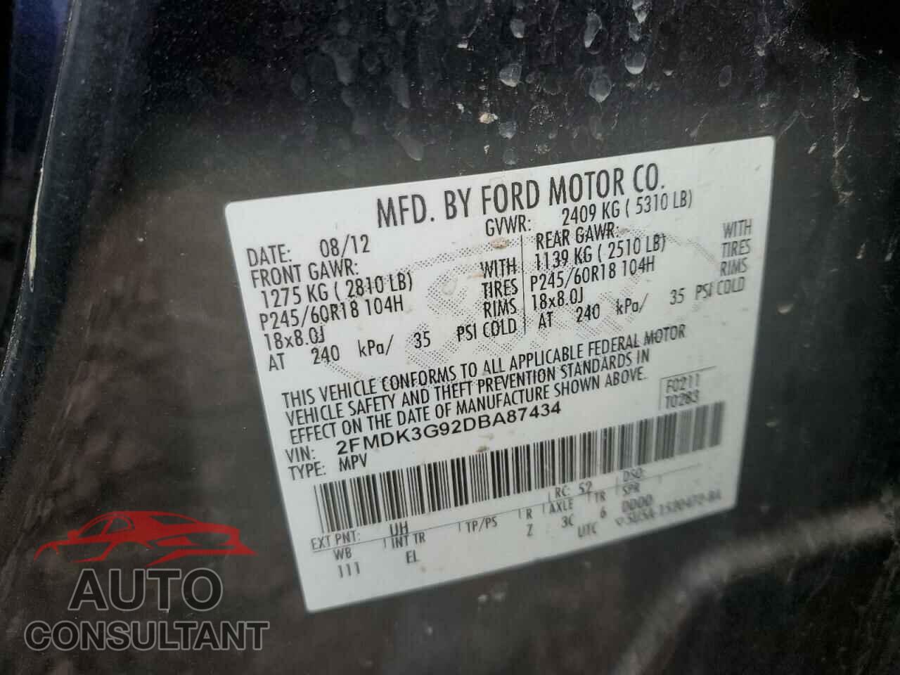 FORD EDGE 2013 - 2FMDK3G92DBA87434