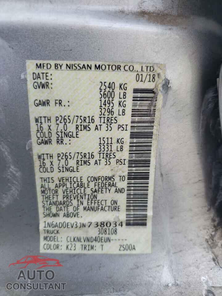 NISSAN FRONTIER 2018 - 1N6AD0EV3JN738034