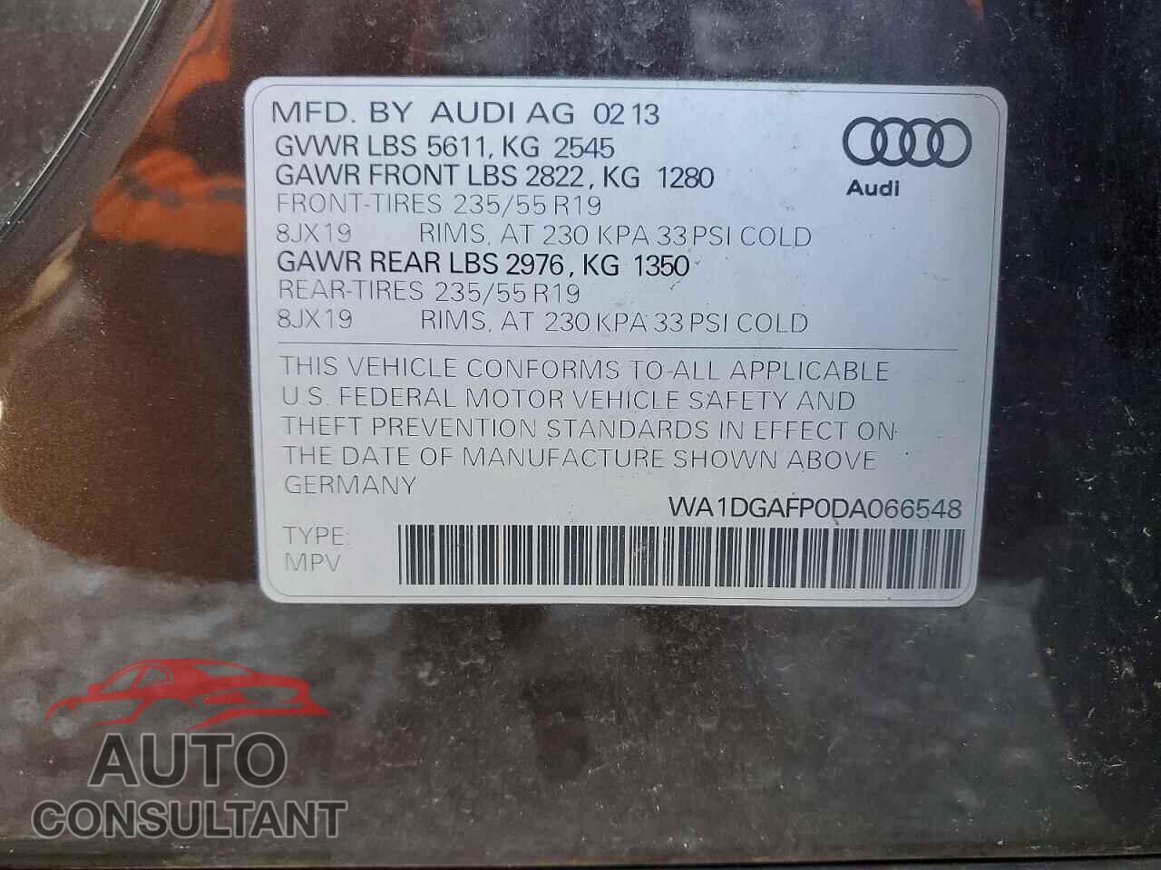 AUDI Q5 2013 - WA1DGAFP0DA066548