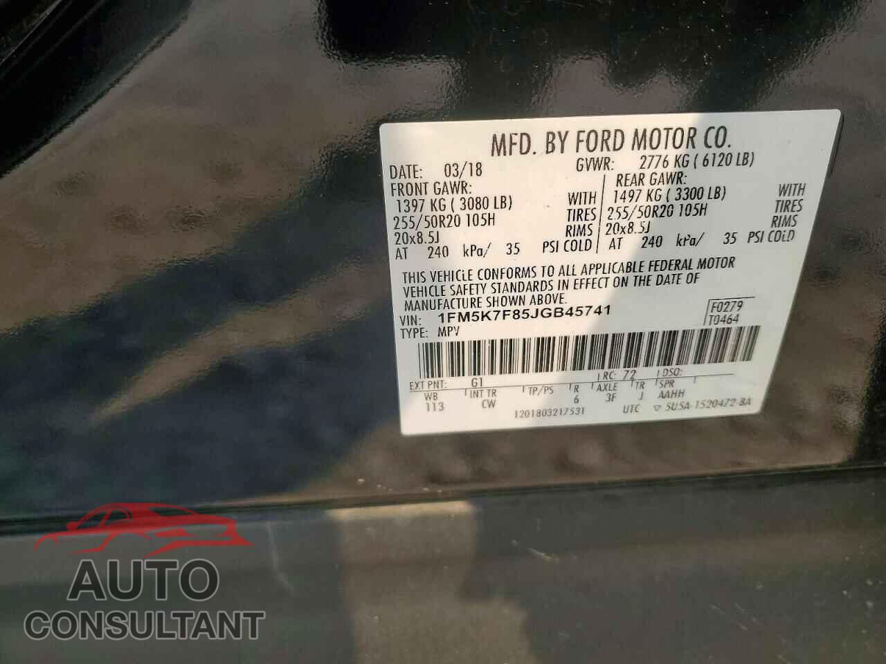 FORD EXPLORER 2018 - 1FM5K7F85JGB45741