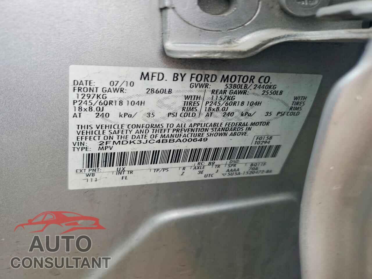 FORD EDGE 2011 - 2FMDK3JC4BBA00649