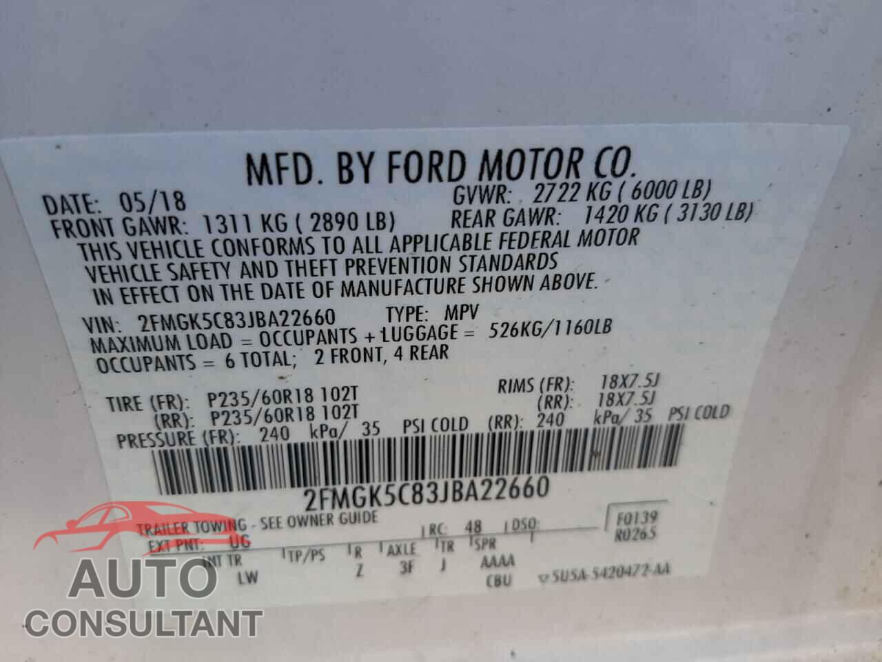 FORD FLEX 2018 - 2FMGK5C83JBA22660
