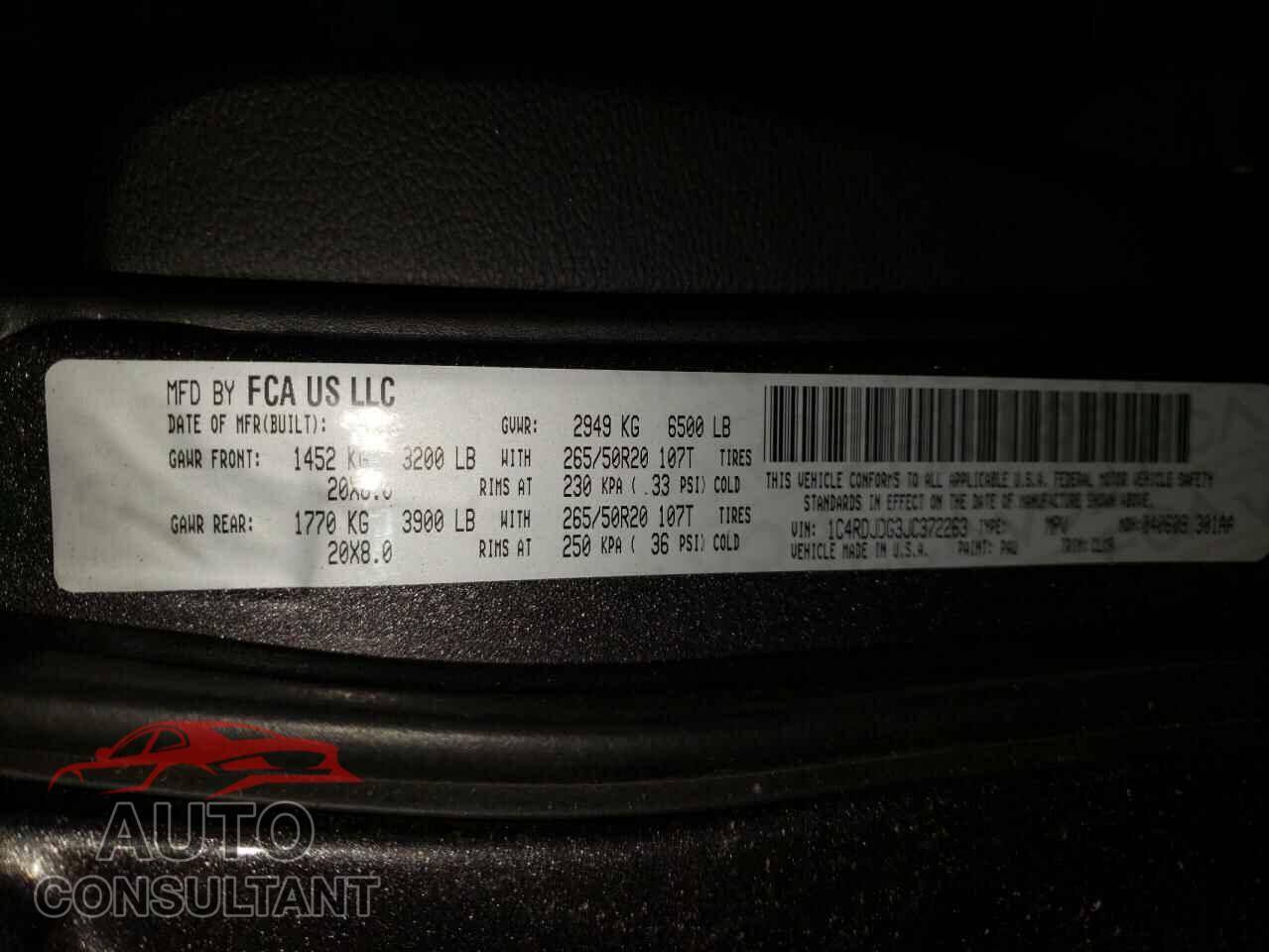 DODGE DURANGO 2018 - 1C4RDJDG3JC372263
