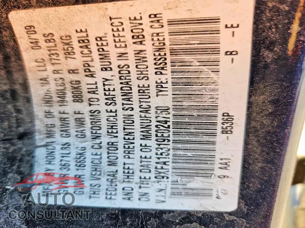 HONDA CIVIC 2009 - 19XFA15319E024750