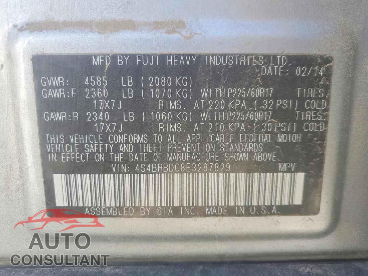 SUBARU OUTBACK 2014 - 4S4BRBDC8E3287829