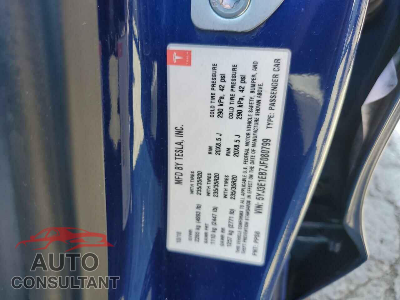 TESLA MODEL 3 2018 - 5YJ3E1EB7JF080799