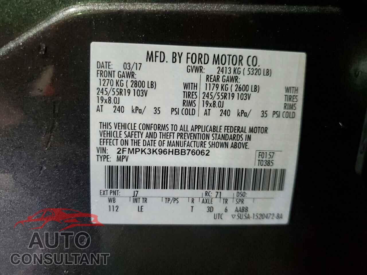 FORD EDGE 2017 - 2FMPK3K96HBB76062