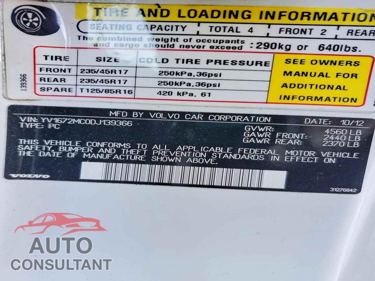 VOLVO C70 2013 - YV1672MC0DJ139366