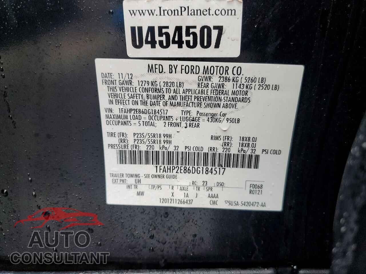 FORD TAURUS 2013 - 1FAHP2E86DG184517