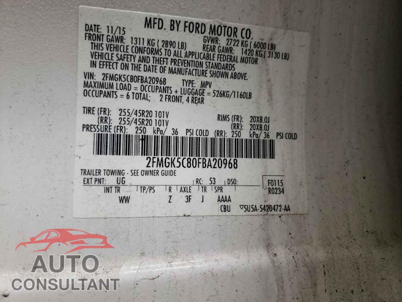 FORD FLEX 2015 - 2FMGK5C80FBA20968