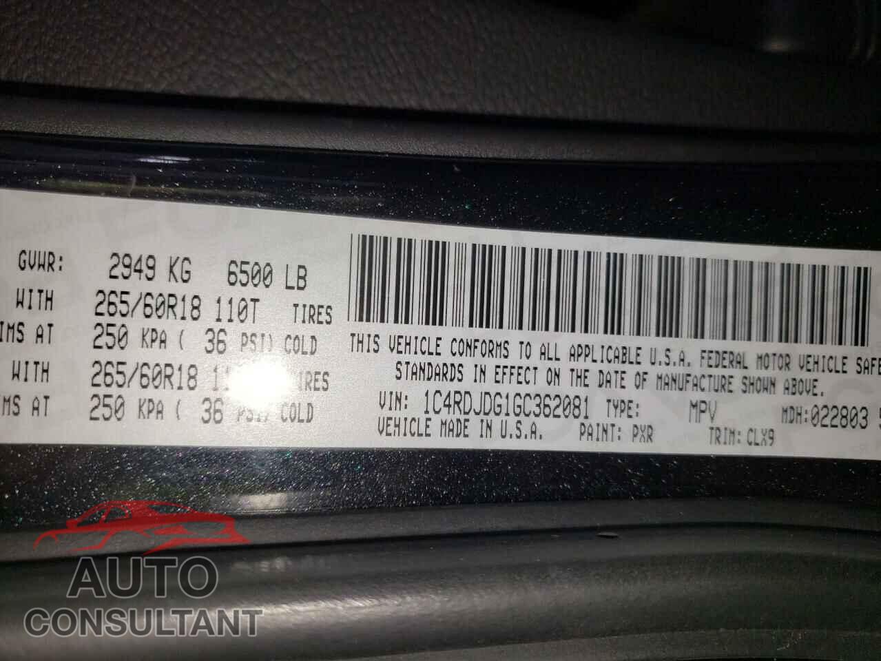 DODGE DURANGO 2016 - 1C4RDJDG1GC362081