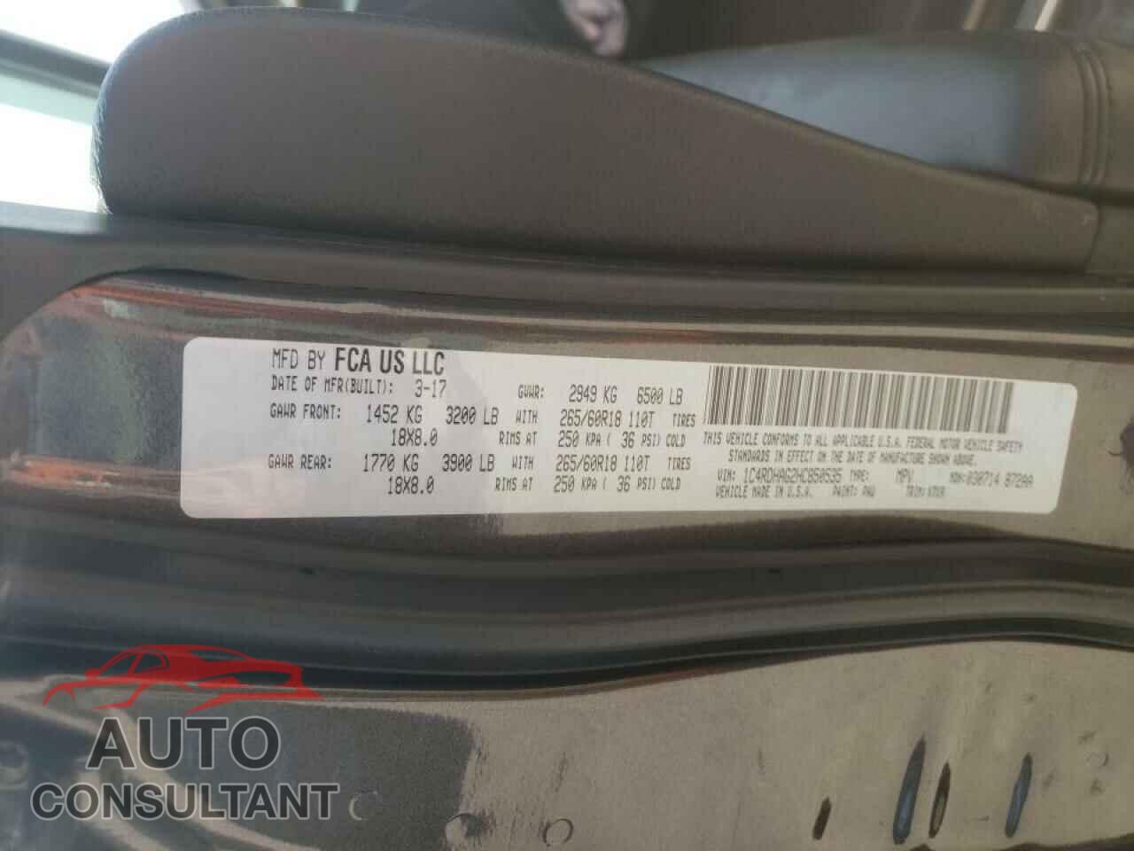 DODGE DURANGO 2017 - 1C4RDHAG2HC850535