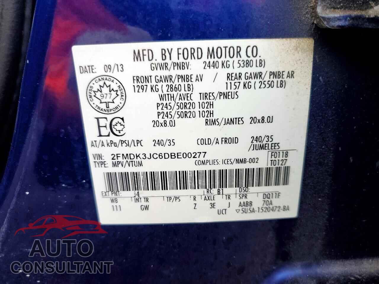 FORD EDGE 2013 - 2FMDK3JC6DBE00277