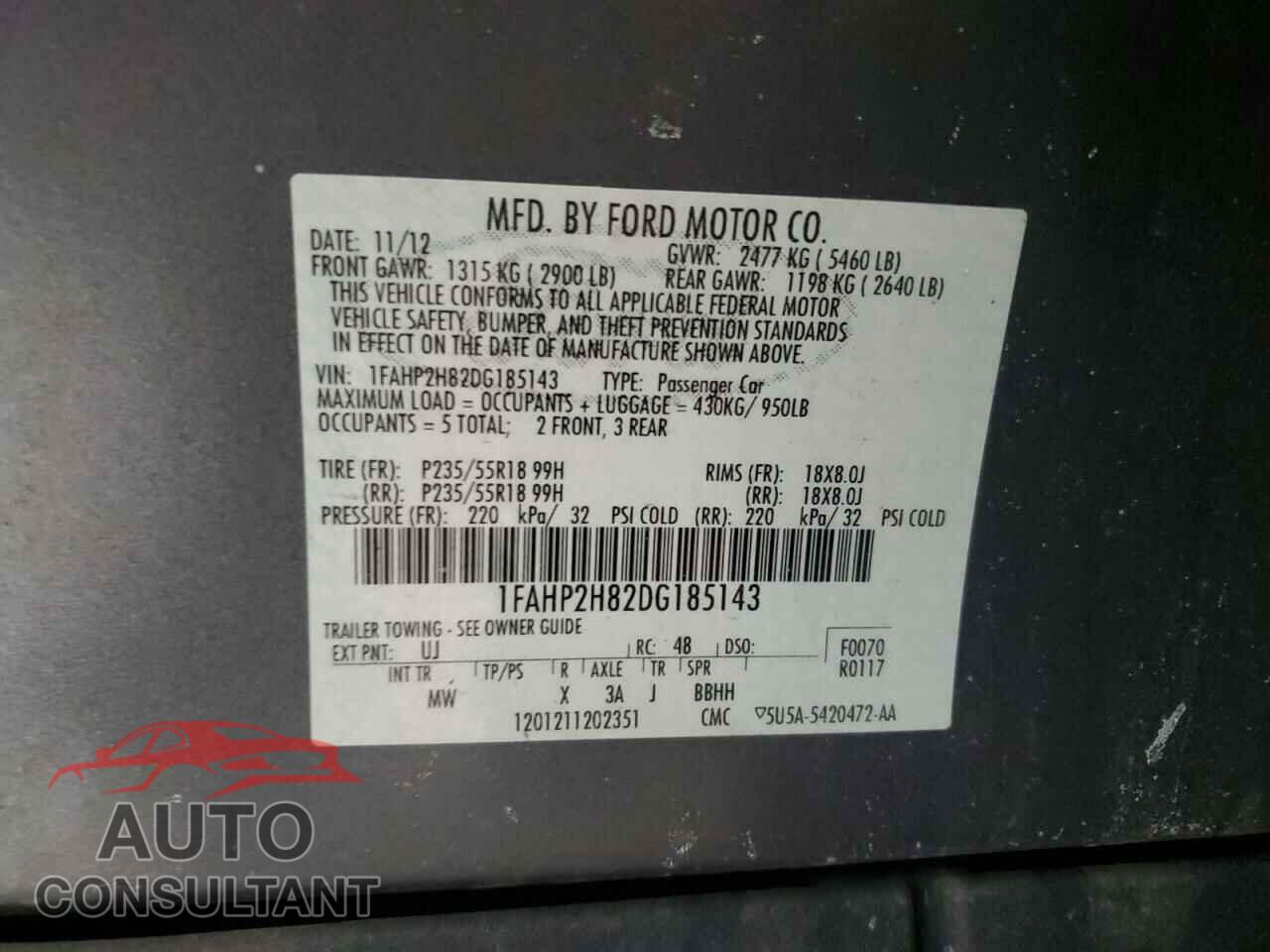 FORD TAURUS 2013 - 1FAHP2H82DG185143