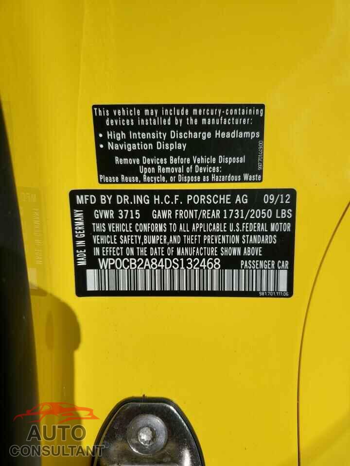 PORSCHE BOXSTER 2013 - WP0CB2A84DS132468