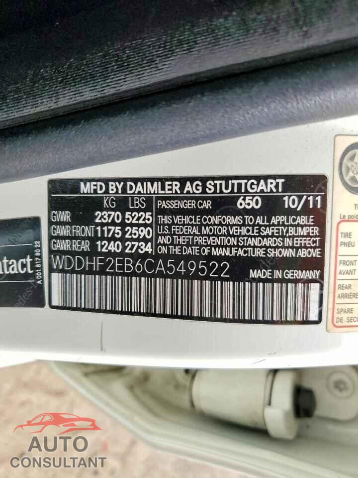 MERCEDES-BENZ E-CLASS 2012 - WDDHF2EB6CA549522