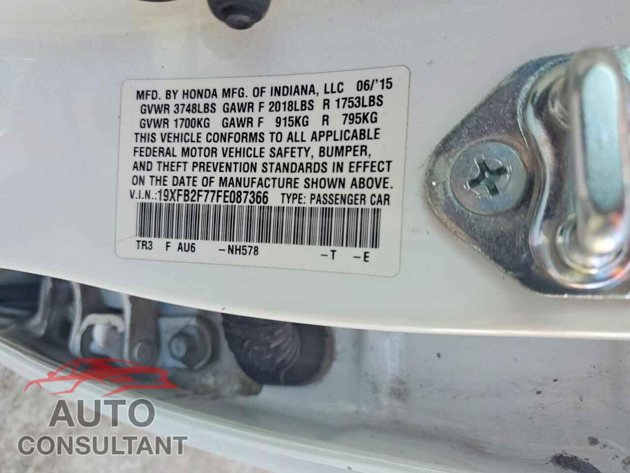 HONDA CIVIC 2015 - 19XFB2F77FE087366