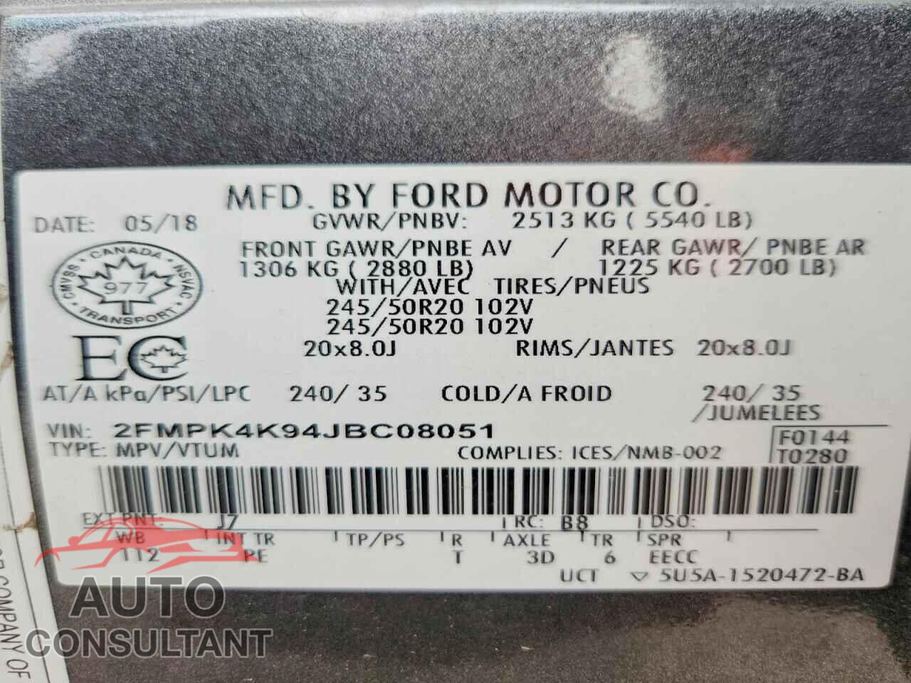 FORD EDGE 2018 - 2FMPK4K94JBC08051