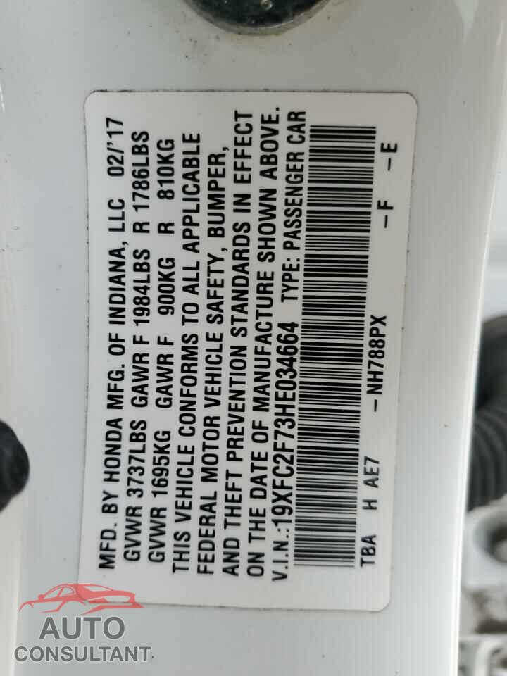 HONDA CIVIC 2017 - 19XFC2F73HE034664