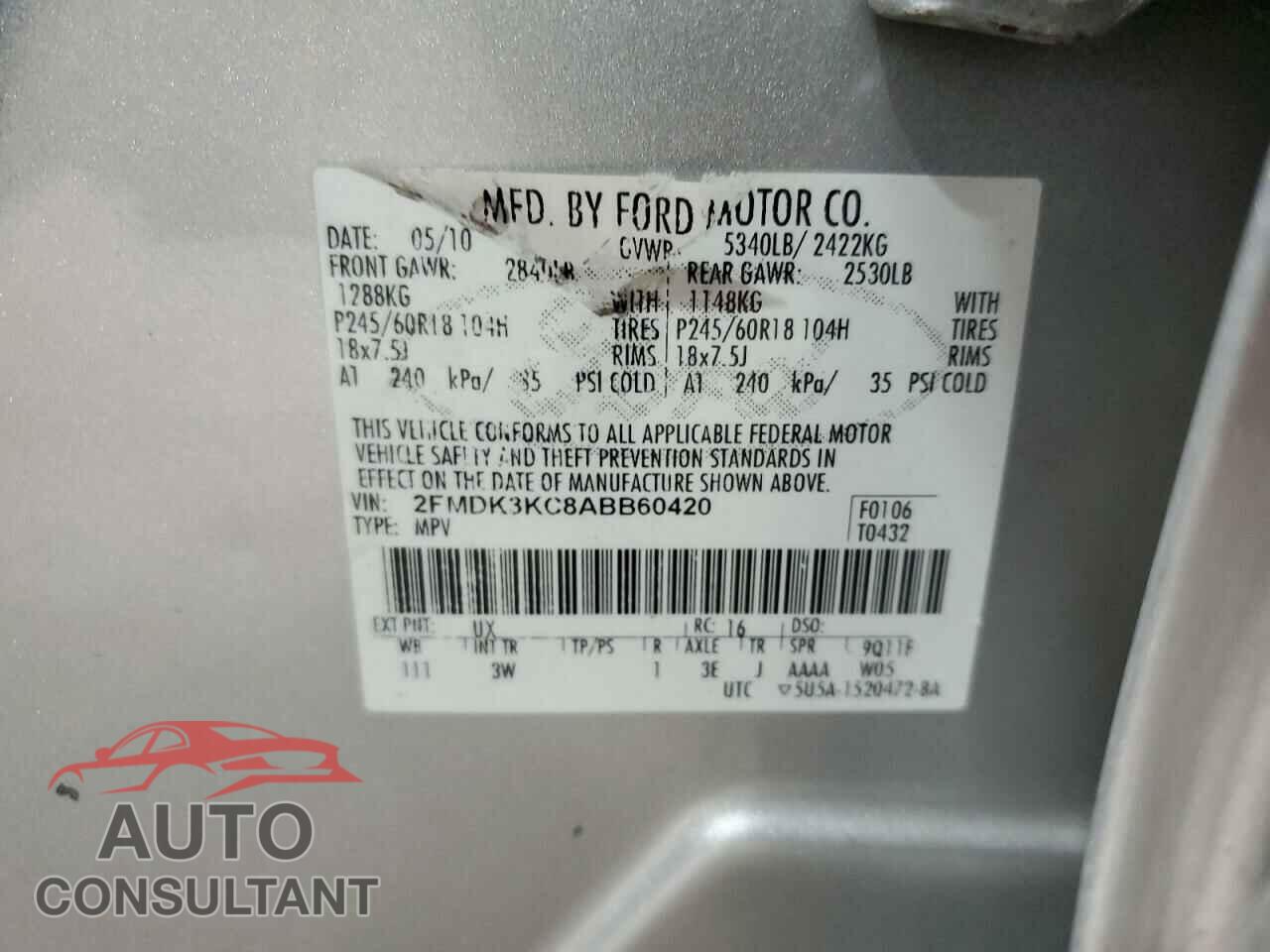 FORD EDGE 2010 - 2FMDK3KC8ABB60420