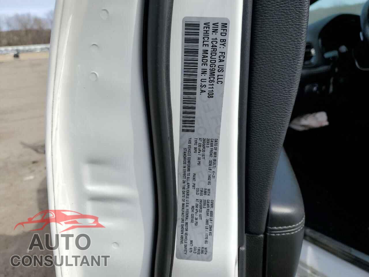 DODGE DURANGO 2021 - 1C4RDJDG9MC611108